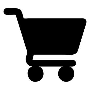 black shopping cart icon facing right, solid black silhouette sticker