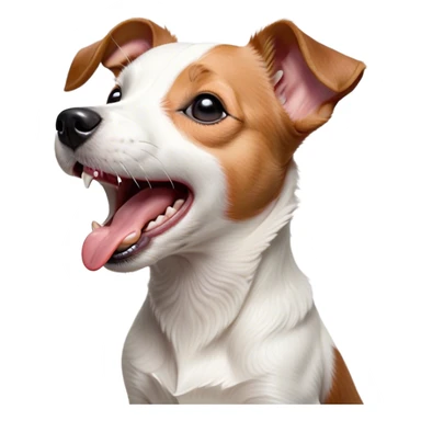 Cinematic Cute Yawning Jack Russell Terrier Portrait Emoji, Head tilted slightly with a dramatic, wide-open yawn, showcasing a compact, energetic form with floppy ears and sleepy, half-closed eyes, a slightly open mouth revealing gentle canine charm, Simplified yet irresistibly adorable features, highly detailed, glowing with a soft, cozy glow, high shine, relaxed yet expressive, stylized with a dash of whimsical canine ease, soft glowing outline, capturing the essence of a drowsy yet affectionate Jack Russell Terrier that appears ready to stretch out and yawn its way out of the screen! sticker