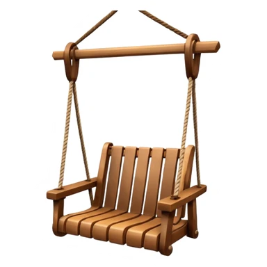 iOS-style 3D emoji: a wooden swing hanging from two ropes, suspended in mid-air, with soft shadows and glossy highlights sticker