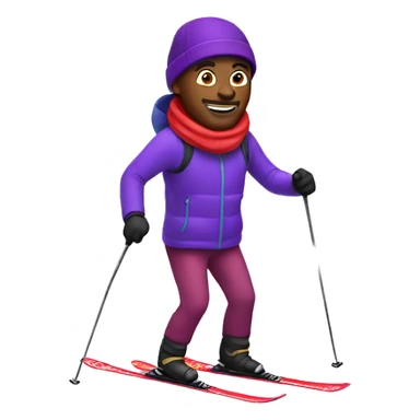 Man skiing with purple jacket and red hat sticker