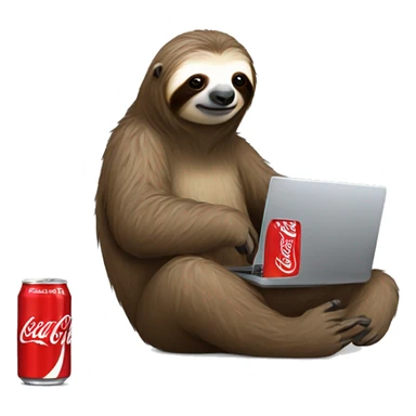 tired sloth with coca cola can and laptop sticker