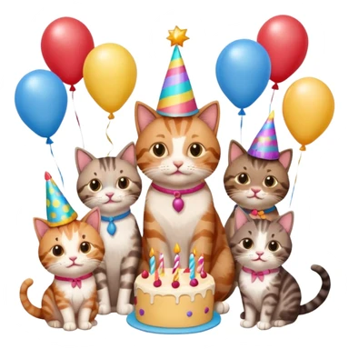 3 cats and a kitten at a birthday party sticker