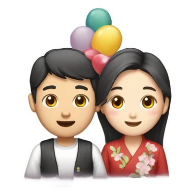 Korean couple celebrating birthday sticker