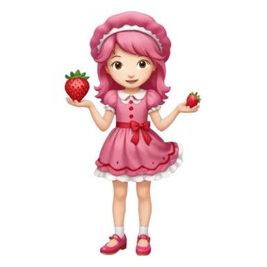 pretty and cute realistic strawberry shortcake full body with red shoes standing anime sticker