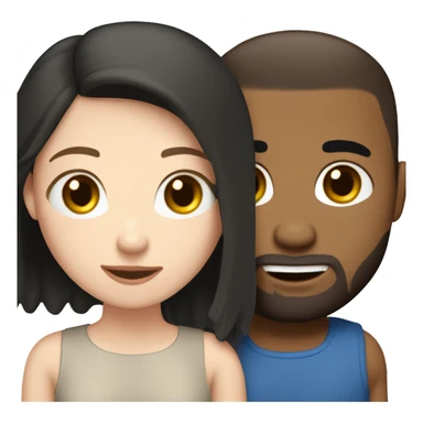 A Girl with pale skin, black hair and blue eyes thats cuddeling with a Man that has a light brown skin a buzz cut, beard, brown eyes sticker