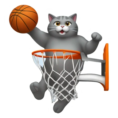 grey fat cat dunking basketball  sticker