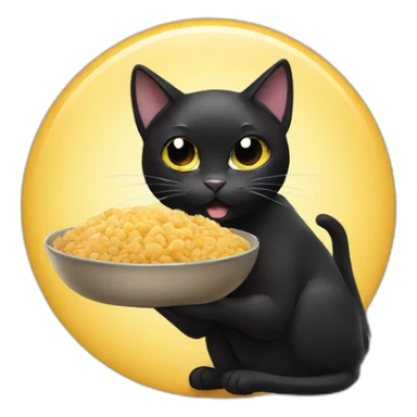 Black cat eating food sticker