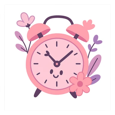 aesthetic pink clock with round face, floral accents, soft pinks and purples sticker