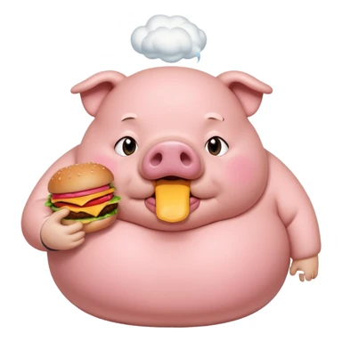 fat obese pig eating burger with fart cloud surrounding around it sticker