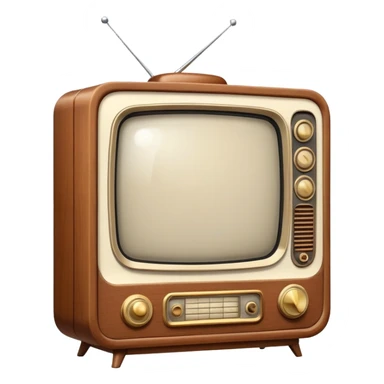 Vintage television from the 1960s with wooden cabinet, antenna, and round dials sticker