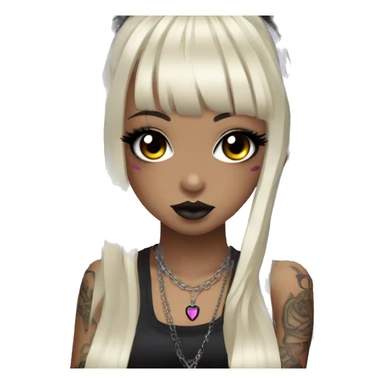 hime gyaru girl, long black hair with rainbow fringe, tattoos, dark makeup, goth grunge clothes sticker