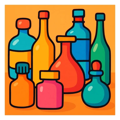 colorful cartoon style bottles, playful and bright sticker