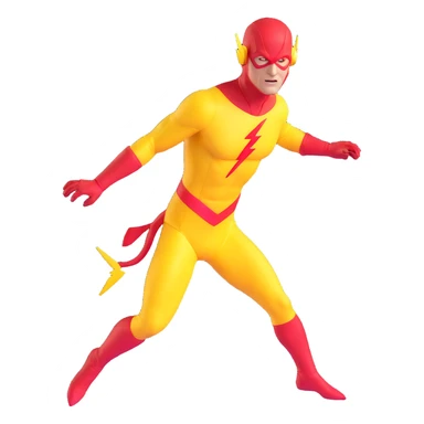 Reverse Flash villain with yellow costume and red lightning bolt sticker