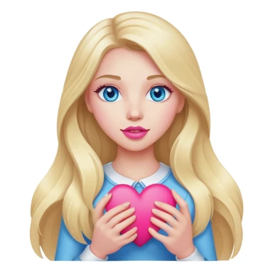 A realistic blonde with long hair and blue eyes and pink lips holds a heart in her hand sticker