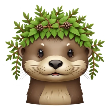 confused otter face with thorny brambles directly wrapped around its head, no crown shape, just thorny branches encircling the face sticker
