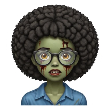 black zombie girl with glasses and afro hair sticker