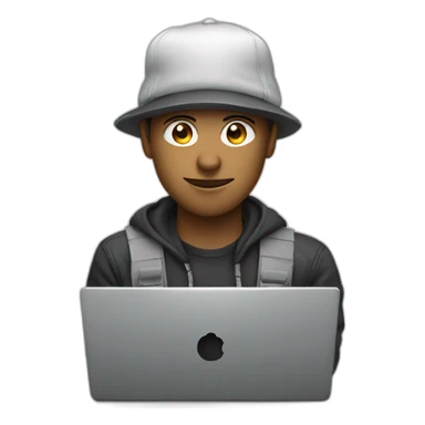 Hacker wearing a cap using laptop sticker