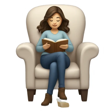 brunette white woman reading a book in a cozy chair sticker