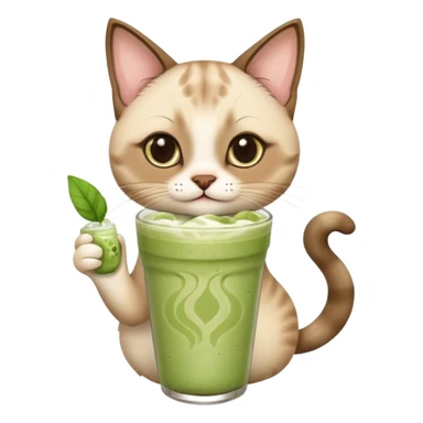 Happy Siamese Cat holding in its paws an iced matcha latte sticker