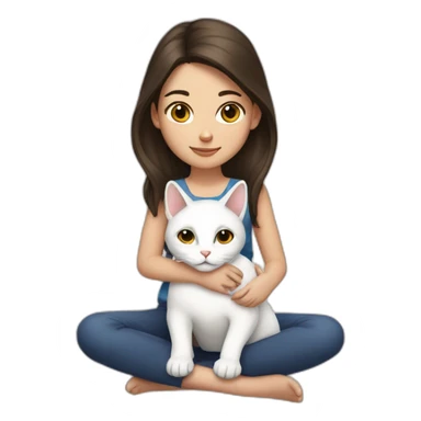 brunette girl with a white cat on her lap sticker