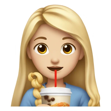  Blonde long hair girl eating Korean food and drinking boba sticker