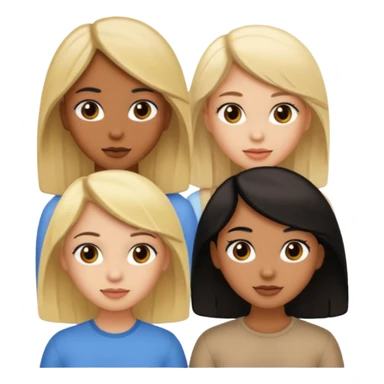 3 girls. 1 light skin with blonde hair, 1 brown skin with black hair and 1 tan skin with brown hair sticker