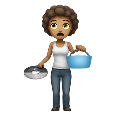 angry woman holding a bathroom scale sticker
