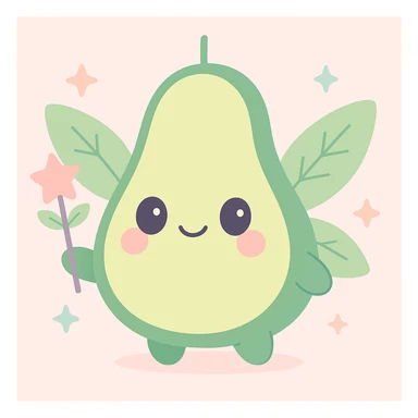 Remove the flower on top of the avocado fairy's head and add a simple green stem instead, keep the rest of the image unchanged. sticker