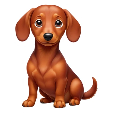 cinematic-[dachshund dog]-realistic-full-body-sitting-emoji,-tail-resting-loosely-beside-its-paws,-head-tilted-dramatically,-sleek-[red]-fur,-simplified-yet-realistic-focused-features,-highly-detailed,-glowing-with-an-almost-sarcastic-glow sticker