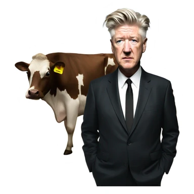 David Lynch with a cow sticker