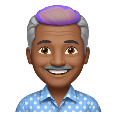 50 yr old indian man, dark skin, grey hair, big smile, white teeth, chubby, no moustache, clean shaven, young style hair, hair brushed back, 5 oclock shadow, dot on forehead, dress shirt sticker