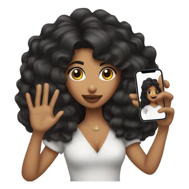 Chica morena con cabello rizado y ojos negros con iPhone 14 en la mano sticker