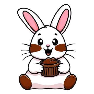Easter bunny with chocolate smeared on face eating chocolate sticker