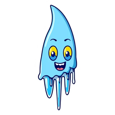 Cartoon character with blue face, frozen icicles, chattering teeth, freezing expression sticker