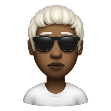 tyler the creator with a short white wig and dark sunglasses looking looking slightly annoyed sticker