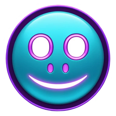 futuristic minimalistic emoji icon, letters "G" formed by three glowing digital lines representing Storm, Atom and NoizeGames, neon purple (#8B5CF6) and cyan (#00E0FF) on dark background, modern tech style, 1:1 aspect ratio sticker