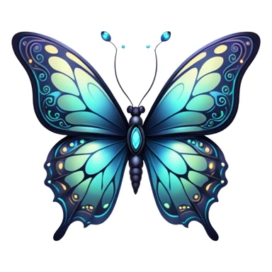 Dark, glowing, bio-luminescent butterfly, with intricate patterns, detailed markings sticker