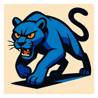 a blue-furred panther, stylized and bold, vibrant toon style, modern illustration sticker
