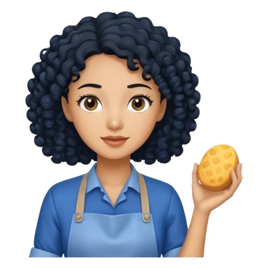 woman with curly black hair in blue apron sticker