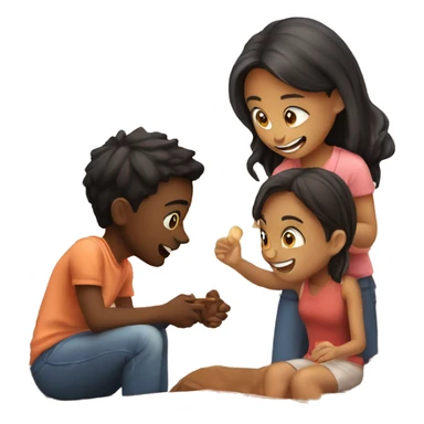 2 young people, oneboy and two girls, one couple is chatting while the other is playing a game, the overall atmosphere is warm and loving. sticker