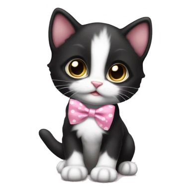 Baby Full body Tuxedo kitten with a pink polka dot ribbon Hazel eyes sticker