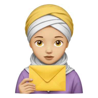 truthahnvogel with headscarf holding yellow paper sticker