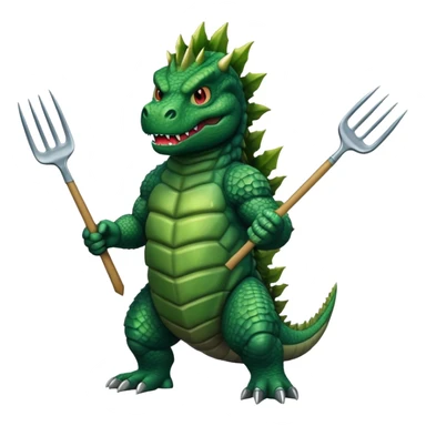 Godzilla holding a pitchfork sticker