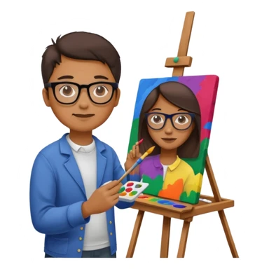 artist at easel, painting a colorful canvas sticker
