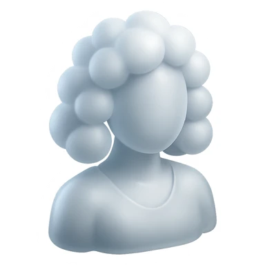 person, facing straight, fully composed of white fluffy convex clouds, shoulder length, no shadows, matte glass style sticker