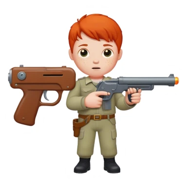 White Redhead chubby boy with freckles holding gun sticker