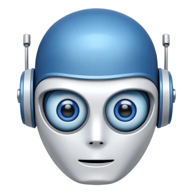 tête de robot cosmonaute bleu et blanc avec des yeux plissé bleu bleu style cartoon sticker
