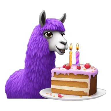 a purple llama eating a birthday cake sticker