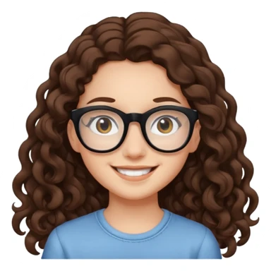 white teen girl with long brown curls and black frame glasses sticker