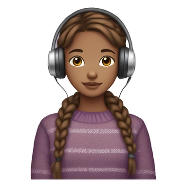 Brown hair girl, Boho braids, brown eyes, violet sweater, headphones, clear glass, brown skin, and cat in hands sticker